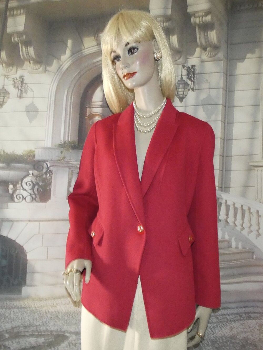 St. John Angora Red Suit Wool Cashmere Jacket Sewn by Hand w SJ Collection Skirt